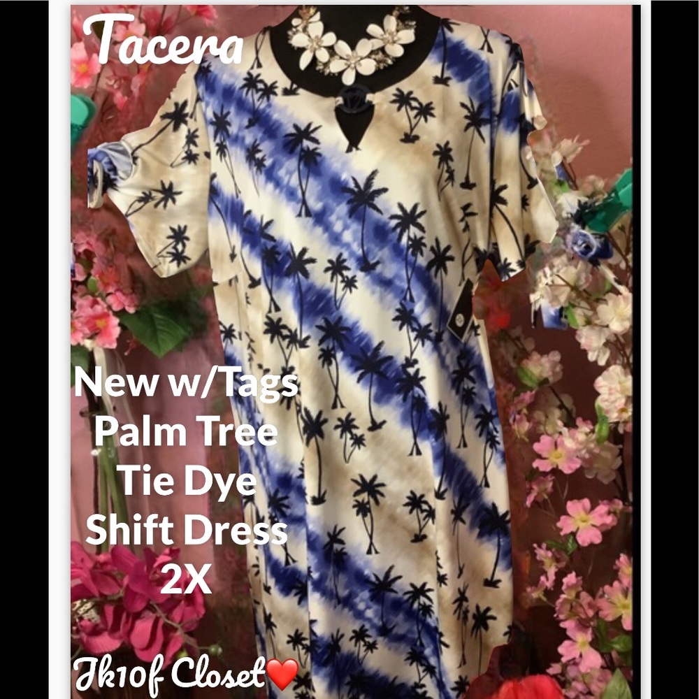 LOWEST🌺 NWT TACERA 2X TIE DYE & PALM TREES SHIFT DRESS